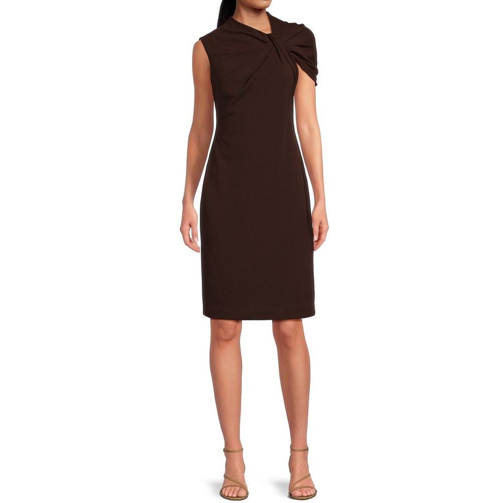 Trina Turk Keshi Dress Size 4 Black Asymmetric Twist Neck Jersey Knit Stretch